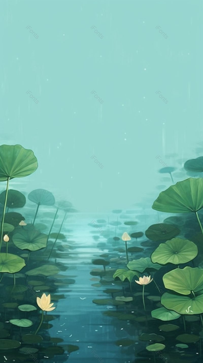 夏天的池塘边荷叶自然风景,插画/手绘图,插画/手绘图库,插画/手绘图下载,插画/手绘